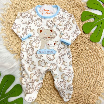 Macacão Malha Trape Zape - Meu Sol é a Mamãe - Azul Bebê e Off White